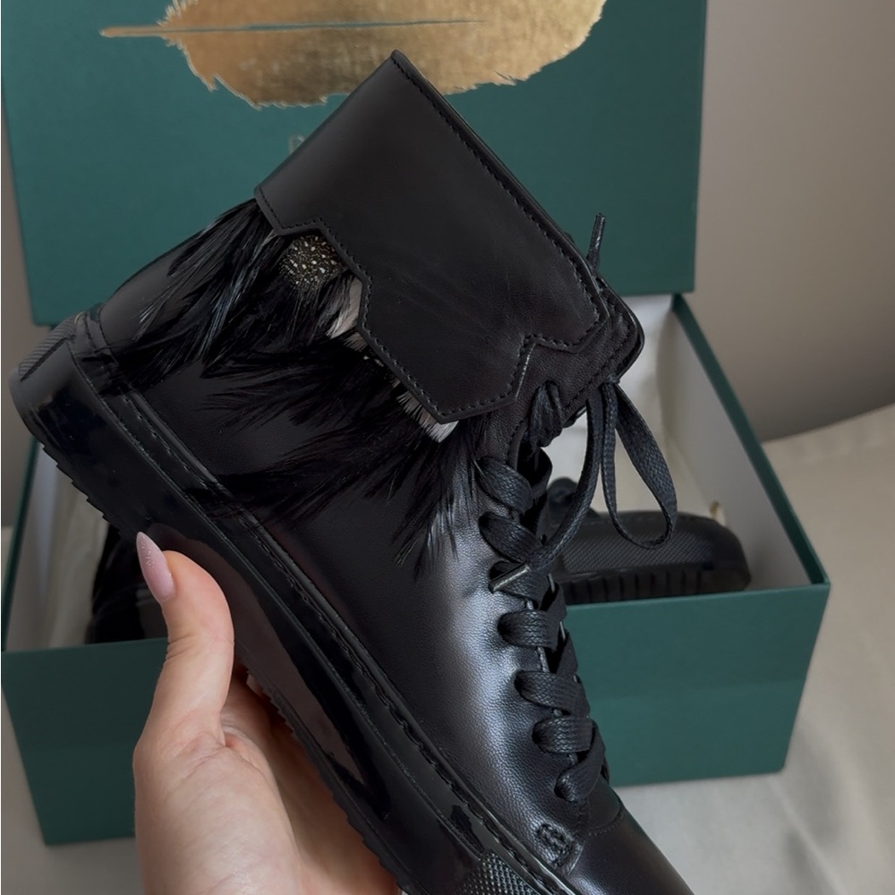 Buscemi Feather black leather high top sneakers